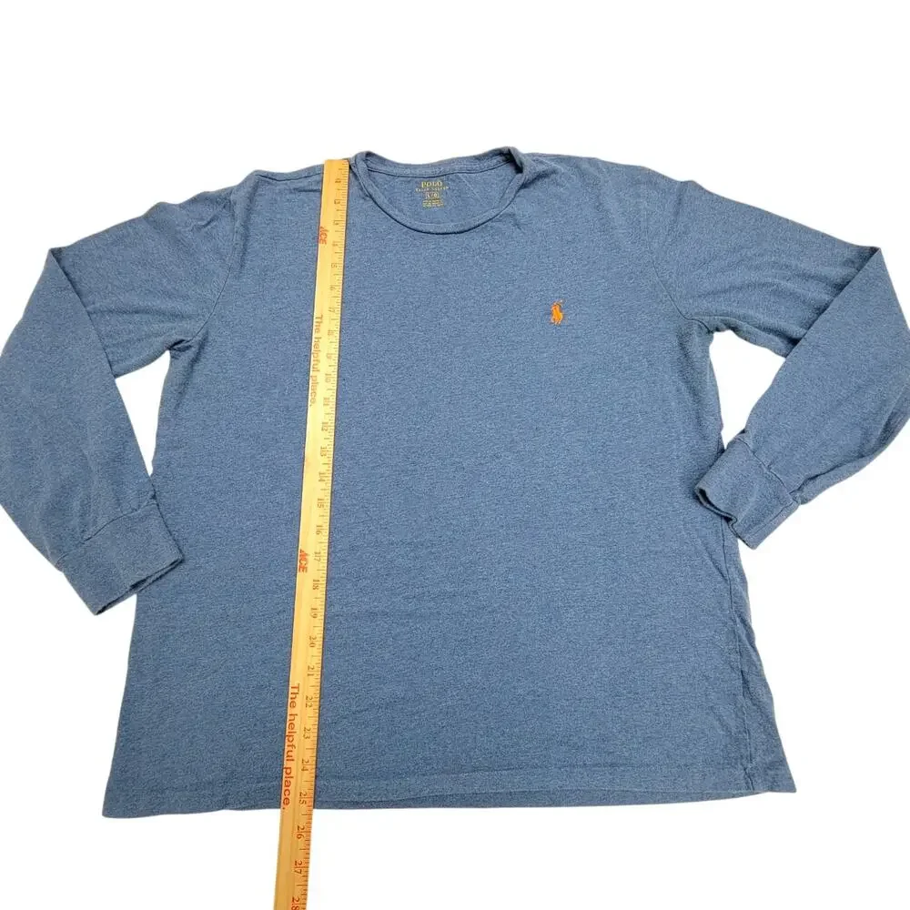 Polo Ralph Lauren Mens Large Blue Heather Long Sleeve Crewneck T-Shirt Pony